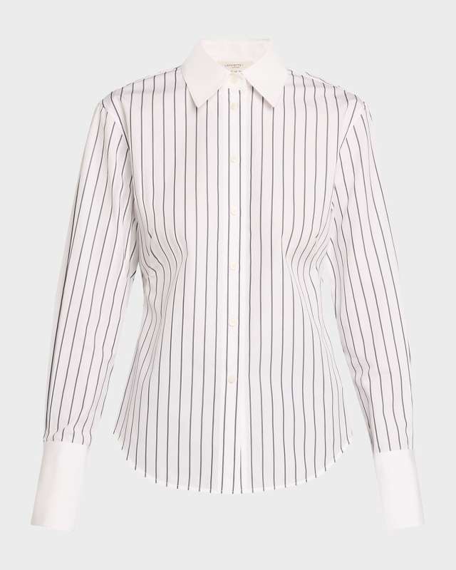 Striped Button-Down Cotton Poplin Shirt